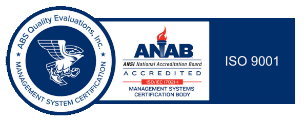 ANAB accredited ISO 9001 certification badge